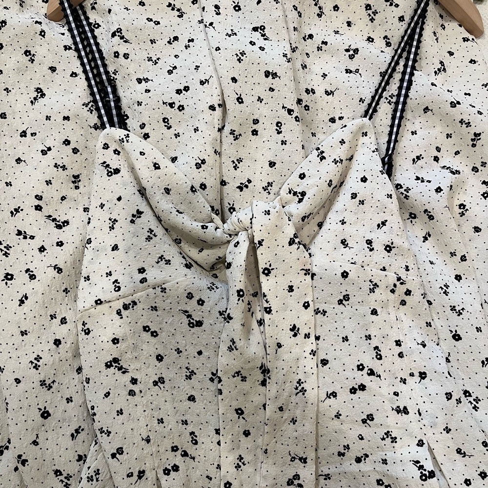 Free People Cream Floral Print Tie-Front Jumpsuit